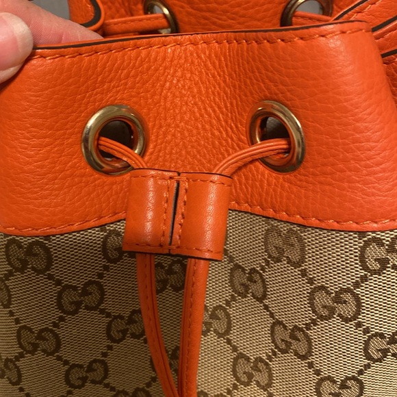 Gucci orange monogram canvas bucket crossbody shoulder bag - Picture 7 of 10